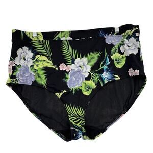 Swim by Cacique High Waist Bikini Bottom Size 26 Black Green Floral